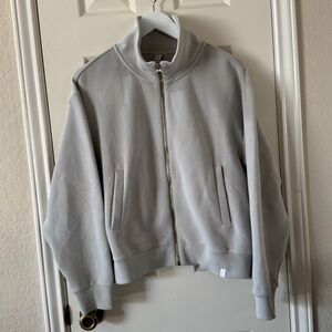Varley Light Gray Zip-Up Turtleneck Sweater